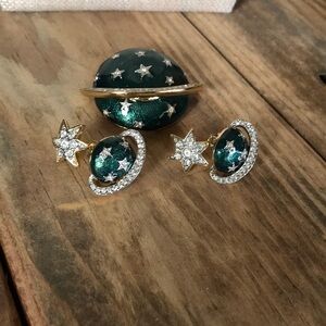 BUTLER & WILSON Vintage Signed Saturn Brooch and Earring Set - Circa 1980s